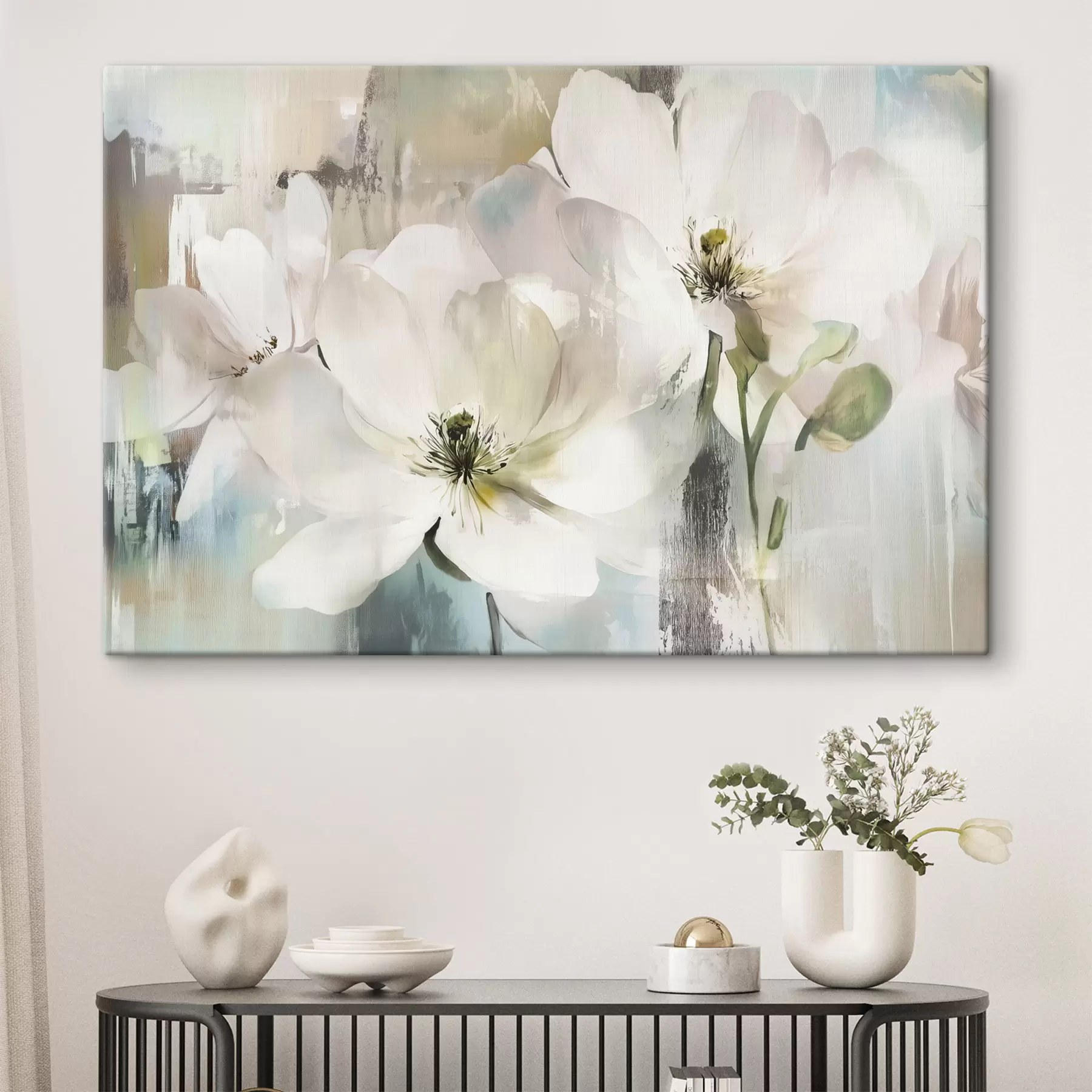 murales de pared Flores blancas al óleo s43903