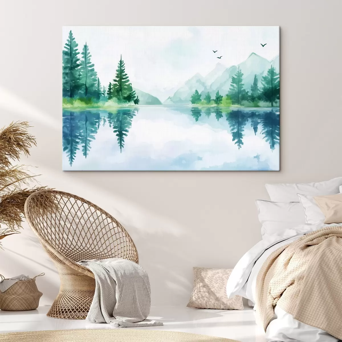 murales de pared Lago cerca de la montaña en estilo acuarela s43922