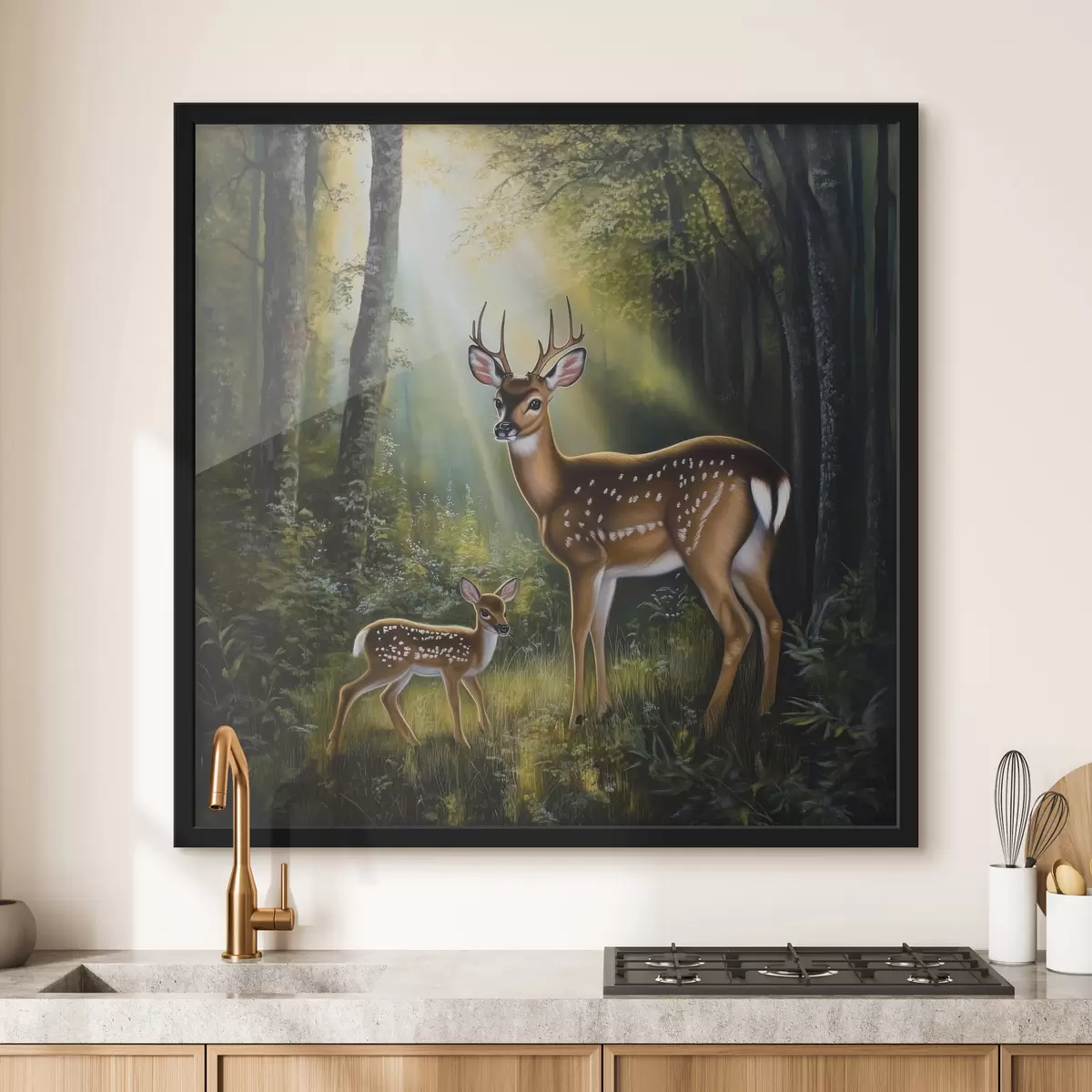 Poster Ciervo y cervatillo en el bosque f43915