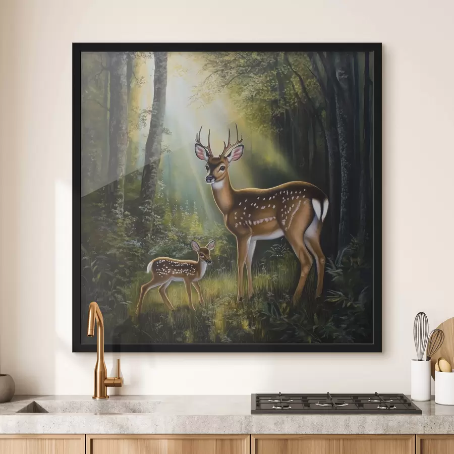 murales de pared Ciervo y cervatillo en el bosque f43915