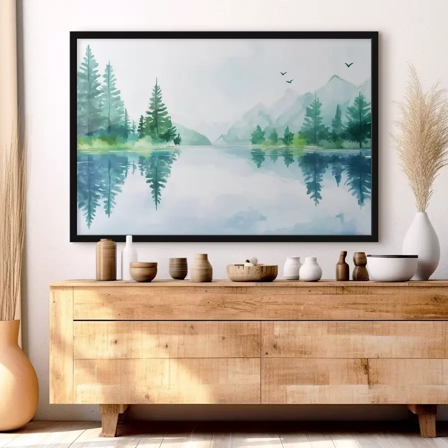 murales de pared Lago cerca de la montaña en estilo acuarela f43922