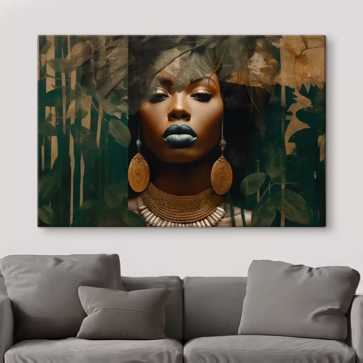 murales de pared Cara de niña sobre fondo abstracto de bosque s43466