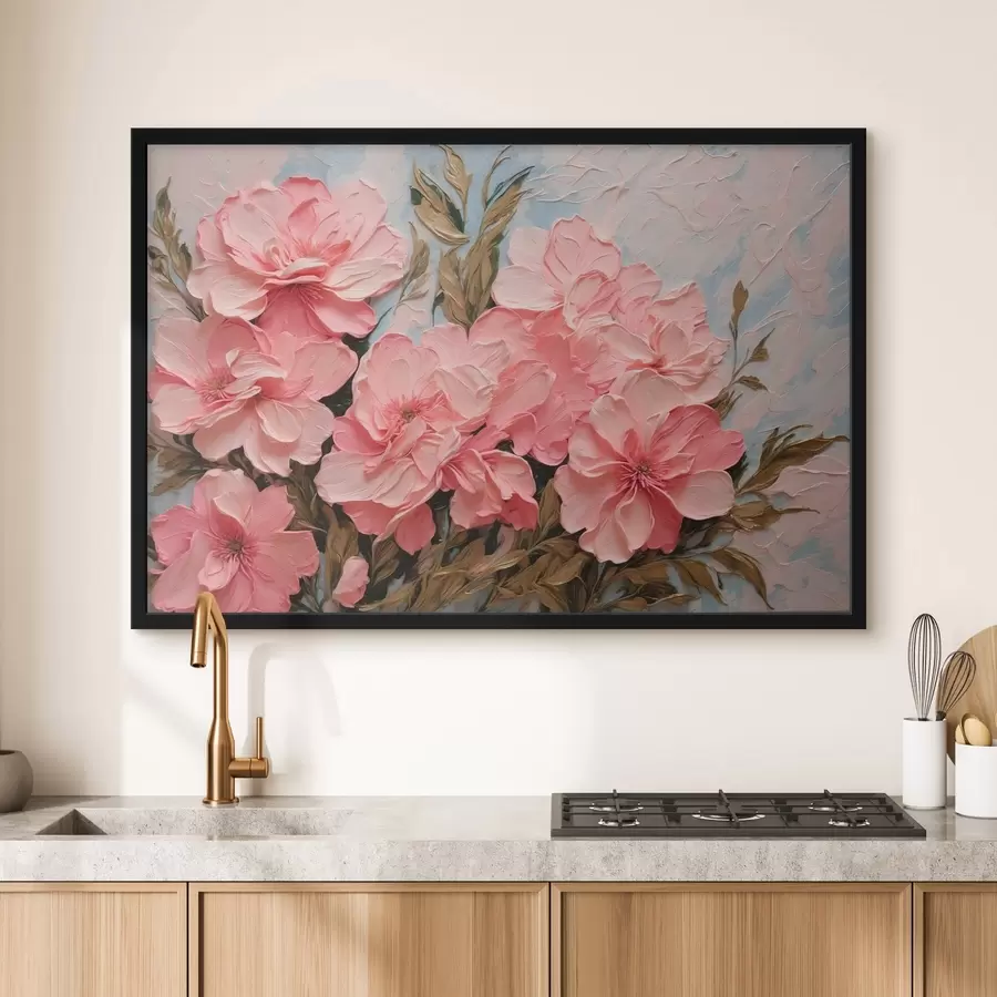 murales de pared Flores y hojas rosas al óleo f43453