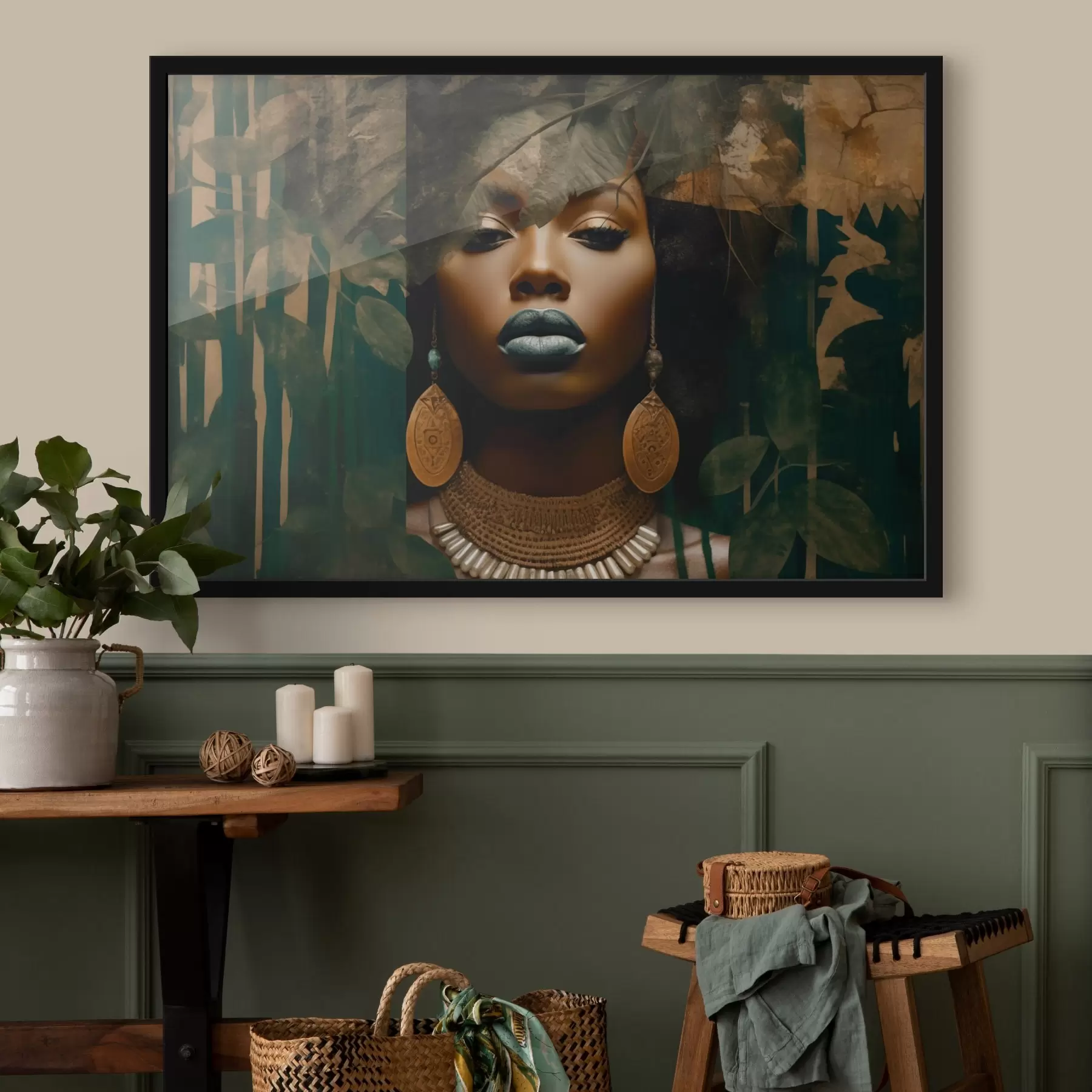 murales de pared Cara de niña sobre fondo abstracto de bosque f43466