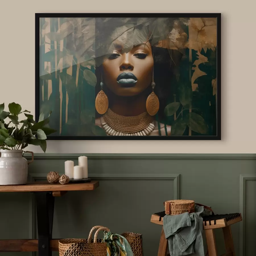 murales de pared Cara de niña sobre fondo abstracto de bosque f43466