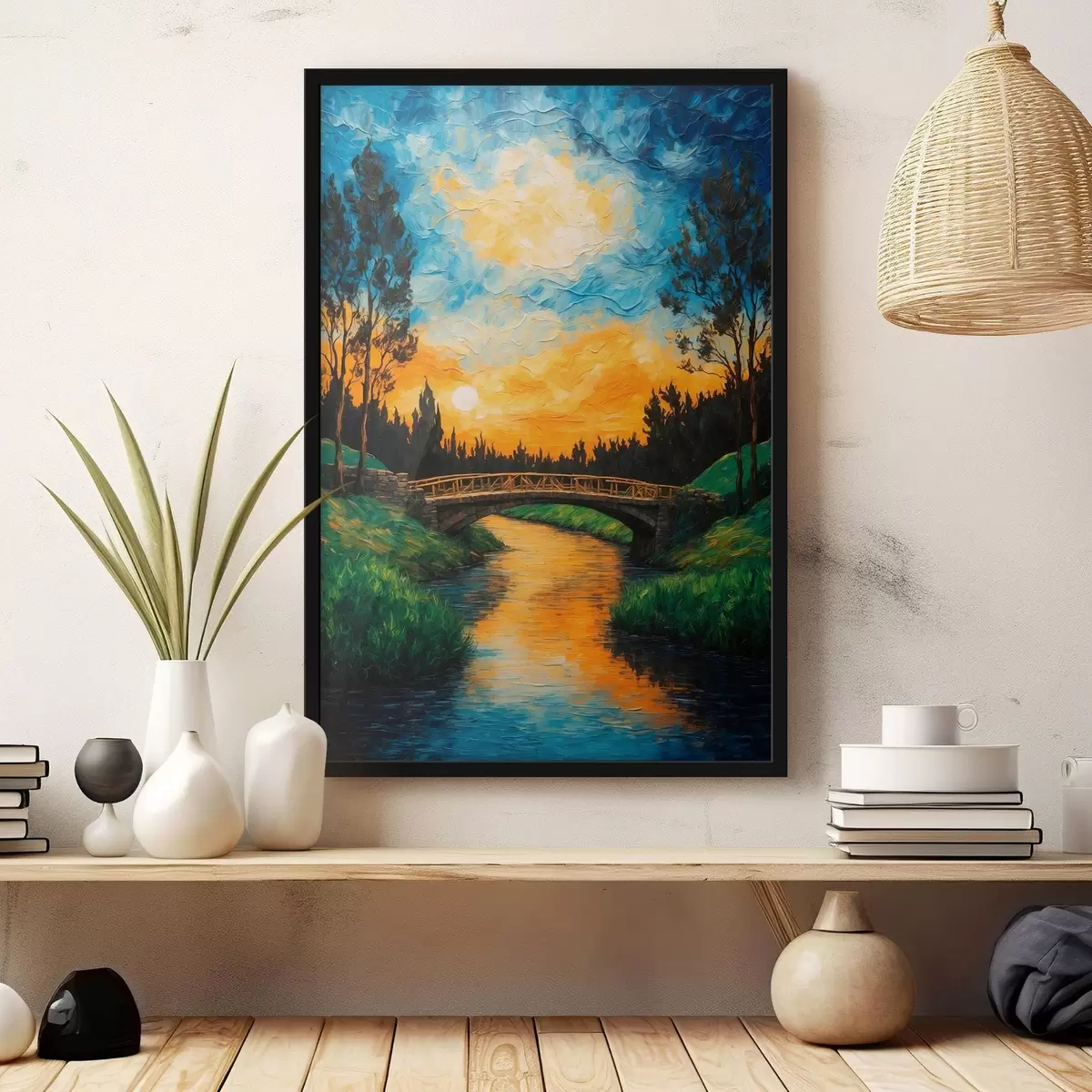 Poster Puente en el bosque en estilo de pintura acrílica f43868