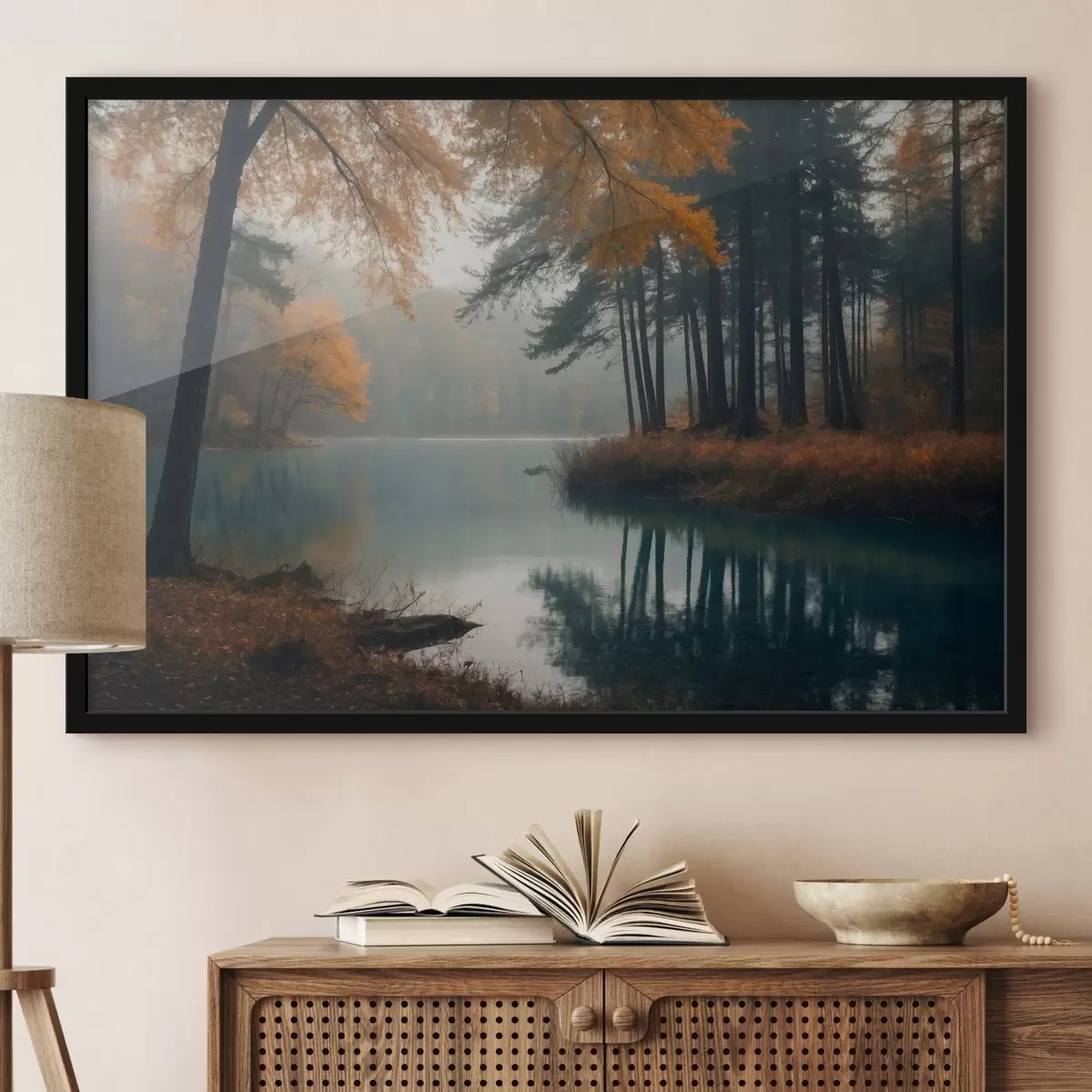 Poster Lago en un bosque otoñal f43463