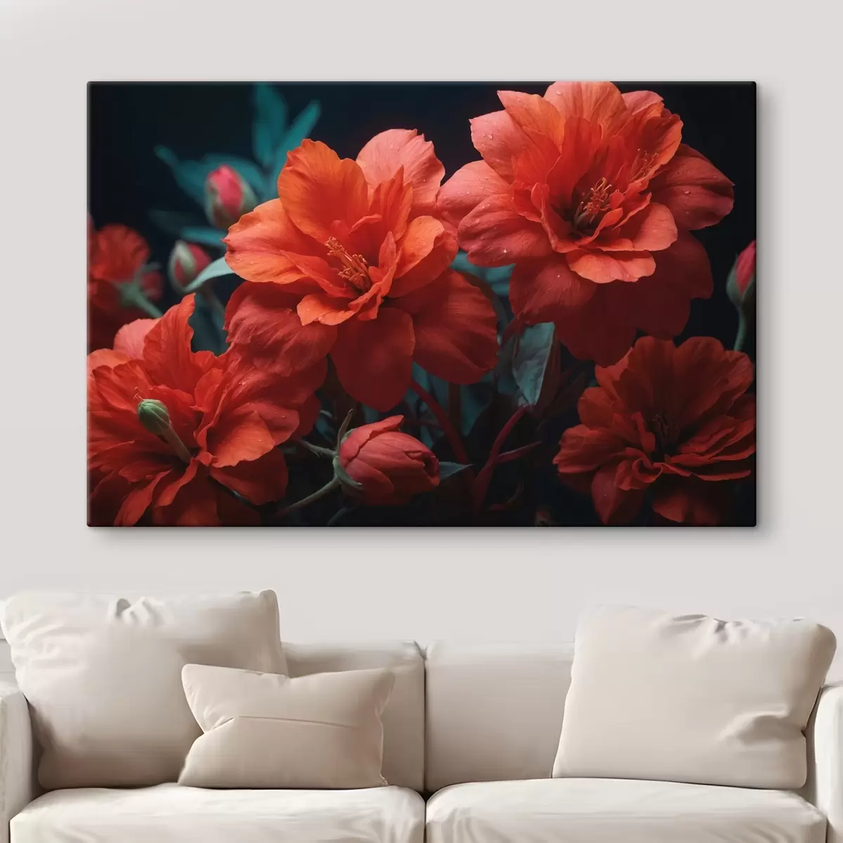 murales de pared Flores rojas sobre fondo oscuro s43877