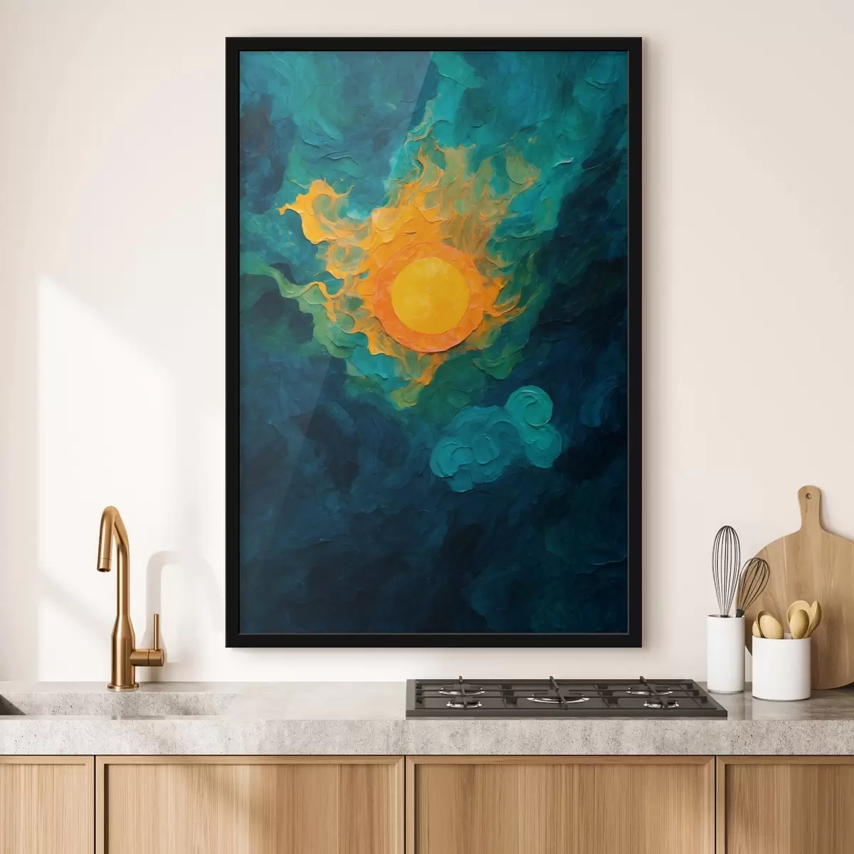 Poster Sol sobre fondo oscuro al óleo f43459