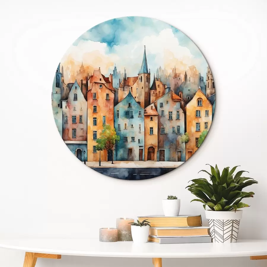 murales de pared Ciudad europea en estilo pintura acuarela r43441