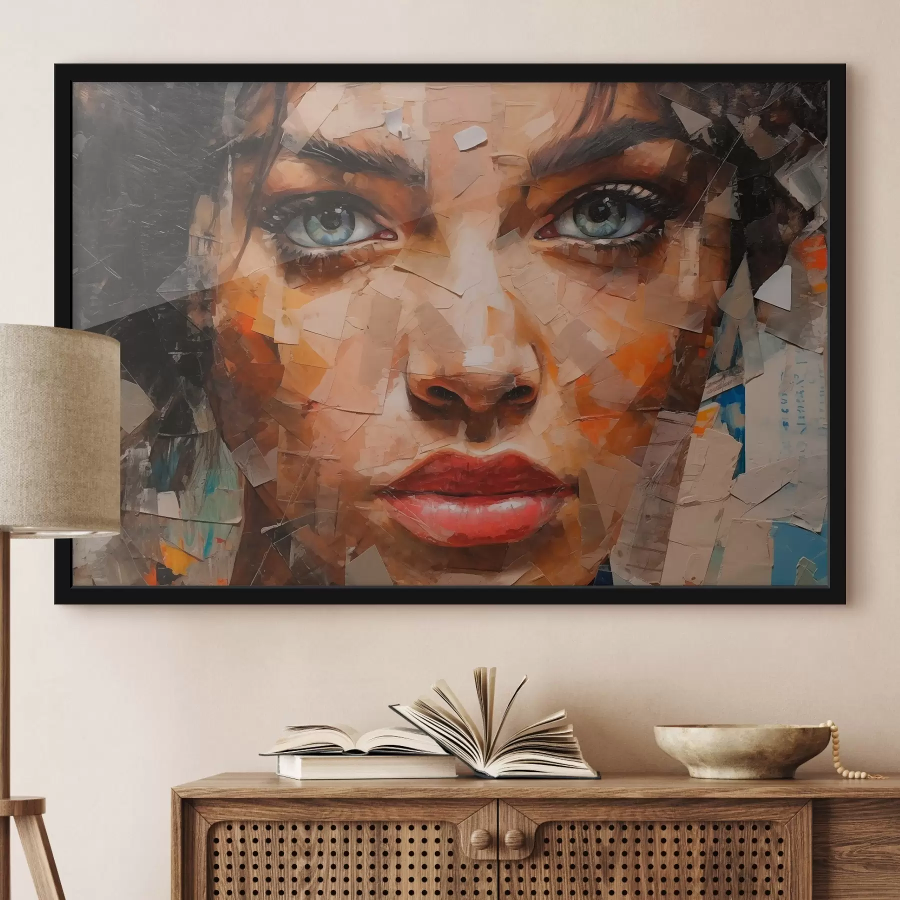 murales de pared Cara de niña hecha de periódicos f43467