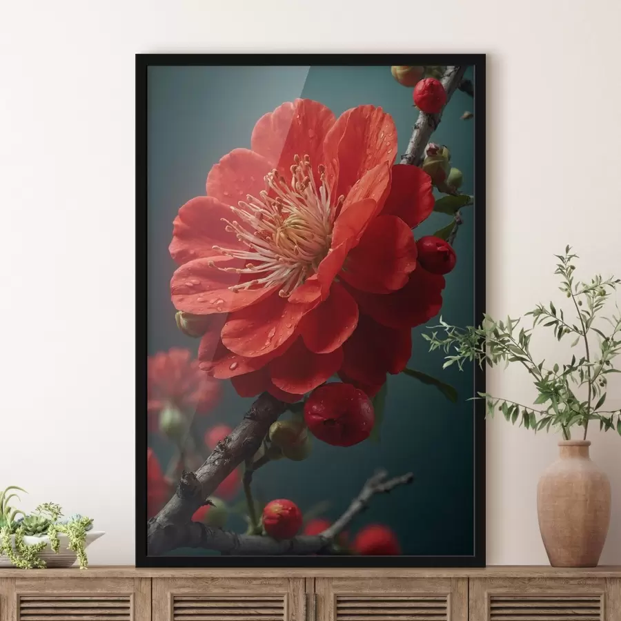 murales de pared Flor roja en una rama f43876