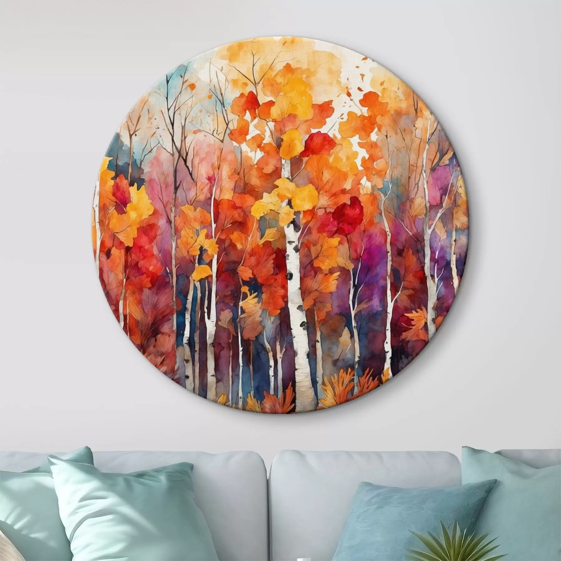 murales de pared Bosque de abedules en estilo acuarela r43447