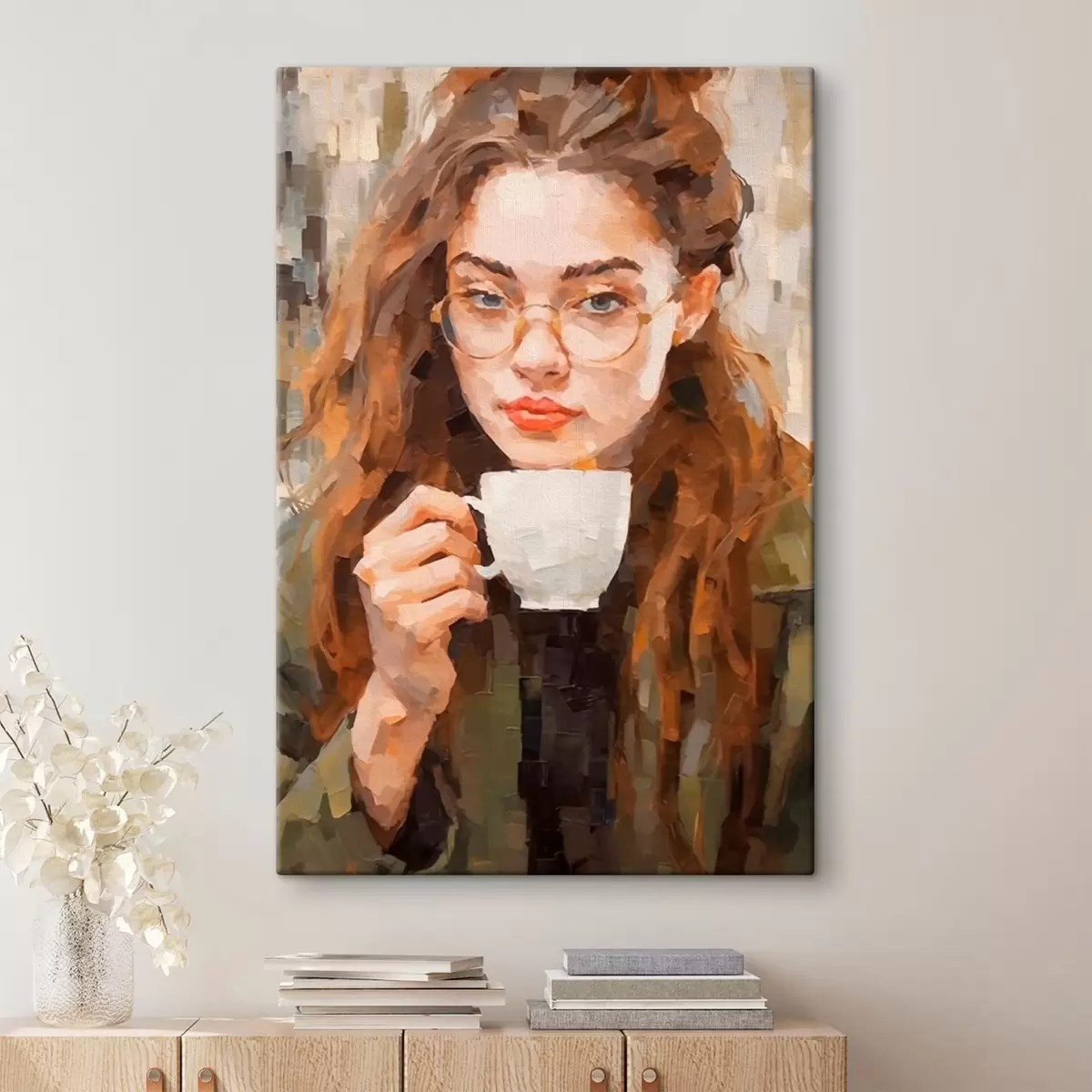 murales de pared Chica con una taza de café s43927