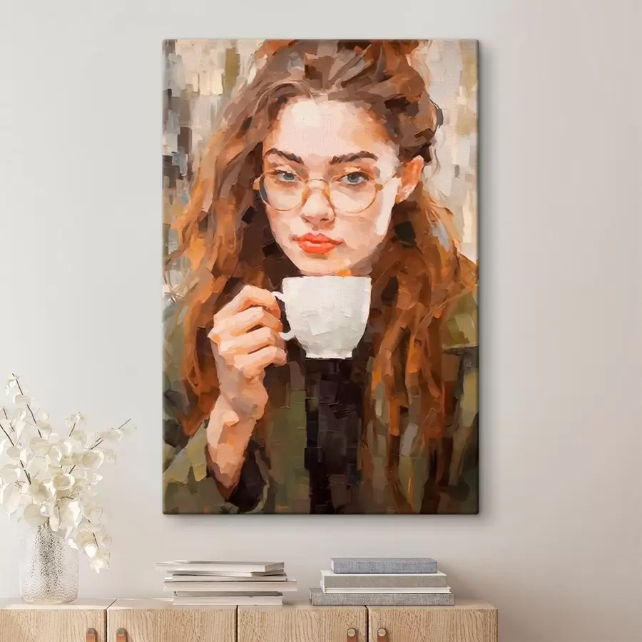 murales de pared Chica con una taza de café s43927