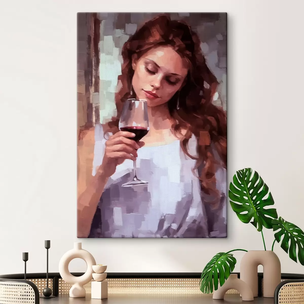 murales de pared Chica con vino s43936