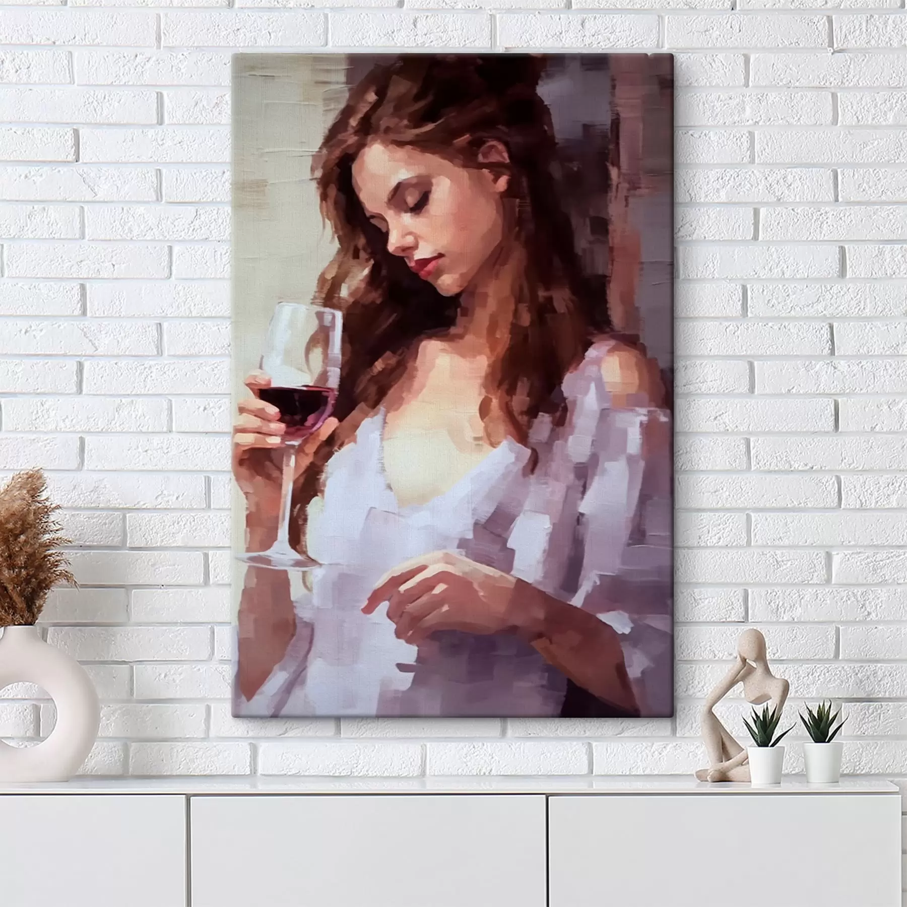 murales de pared Chica con un vaso de vino s43940