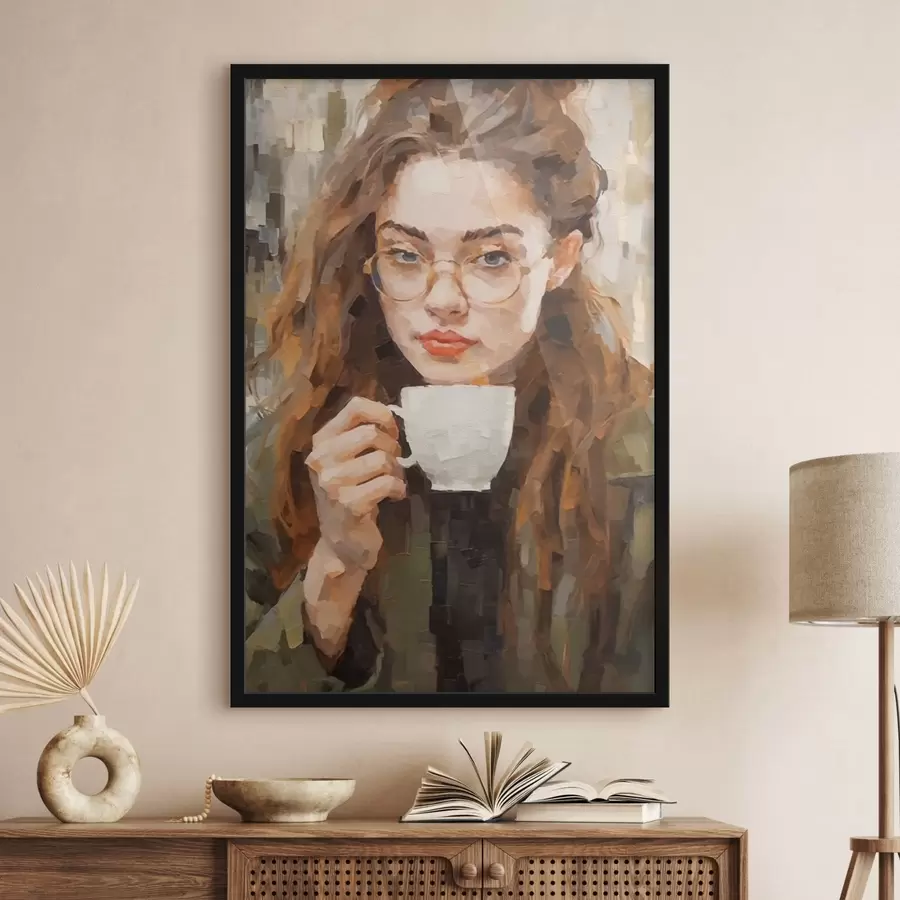 murales de pared Chica con una taza de café f43927