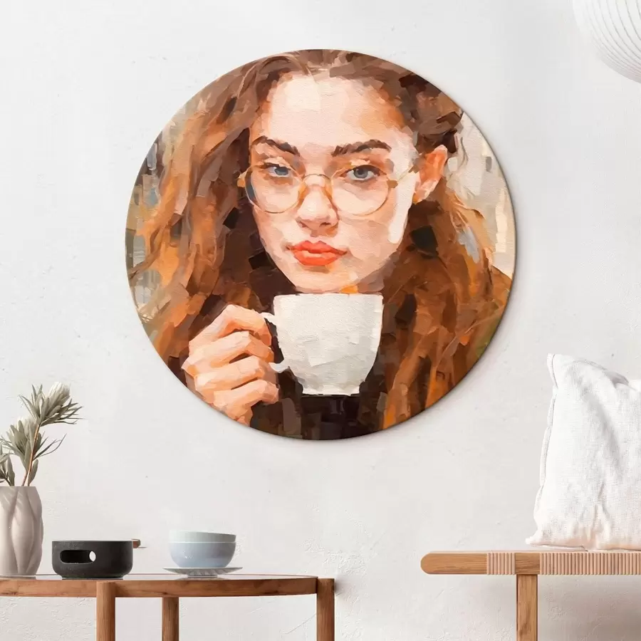 murales de pared Chica con una taza de café r43927