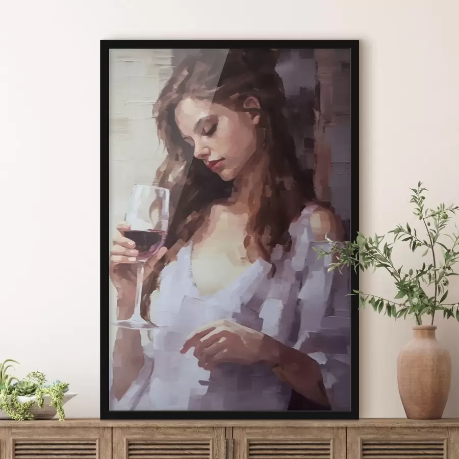 murales de pared Chica con un vaso de vino f43940