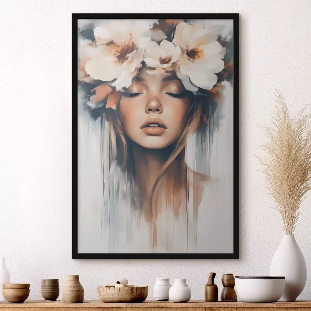 Poster Retrato de mujer con flores en el pelo f43001