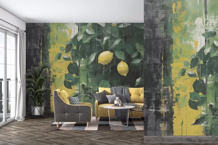 murales de pared Limones sobre fondo contrastado en estilo grunge w03601
