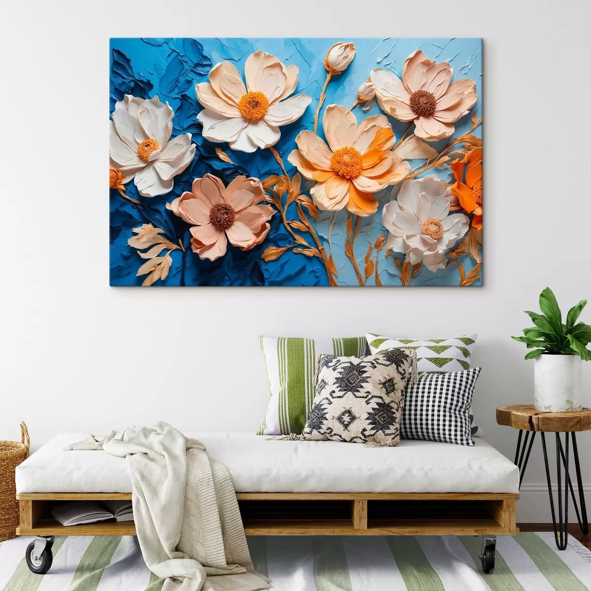 murales de pared Flores blancas sobre fondo azul. s43446