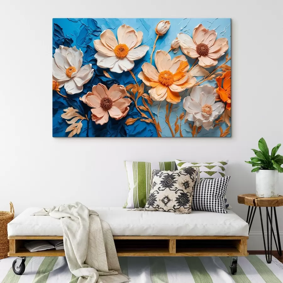 murales de pared Flores blancas sobre fondo azul. s43446