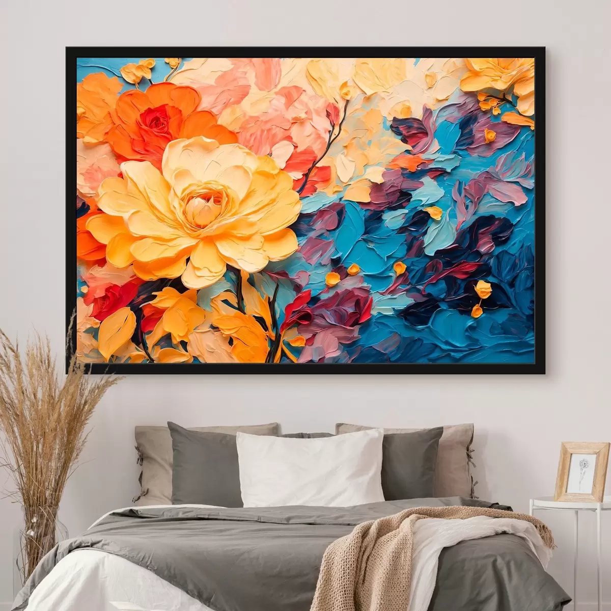 Poster Flores sobre fondo abstracto al óleo f43442