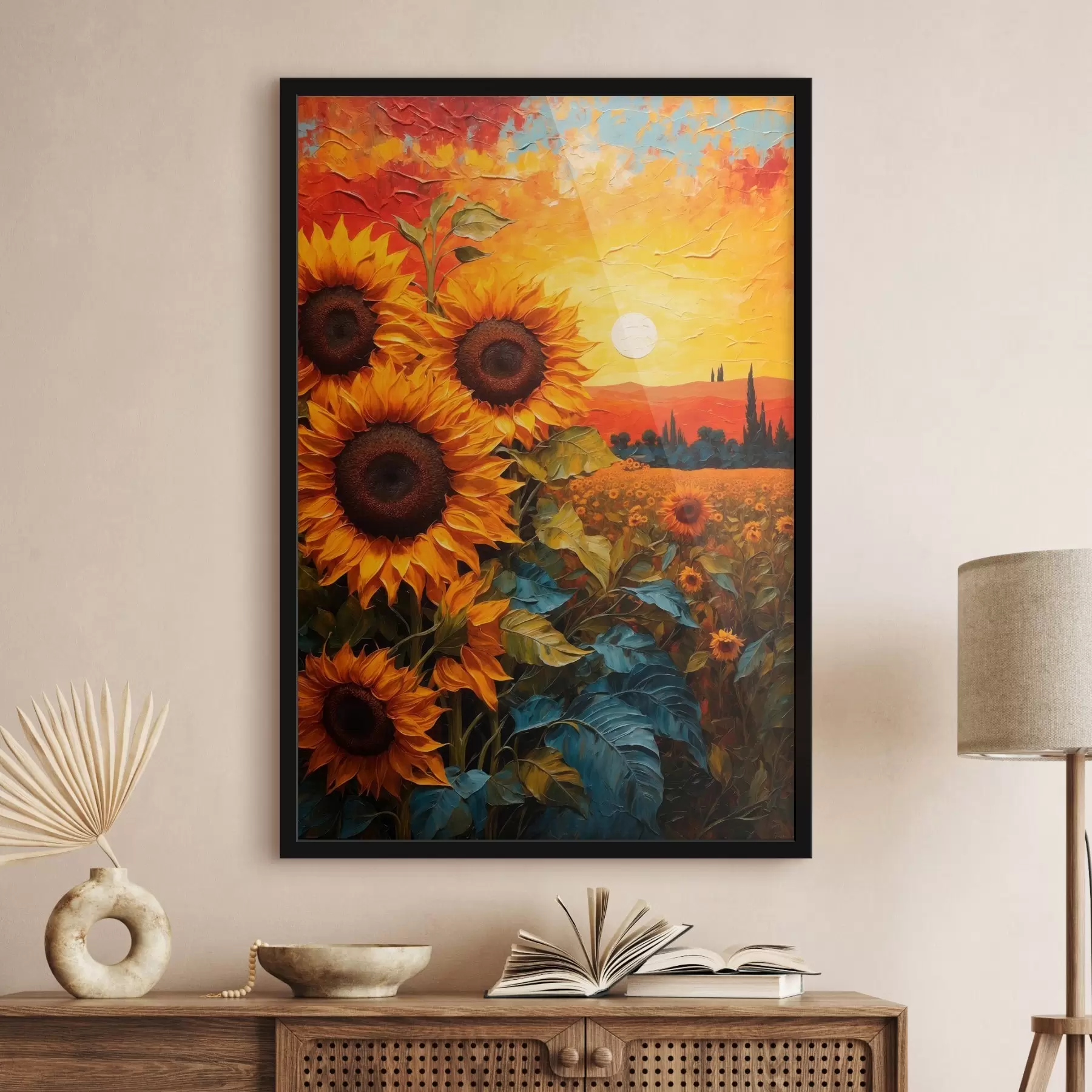murales de pared Campo de girasoles al atardecer f43460