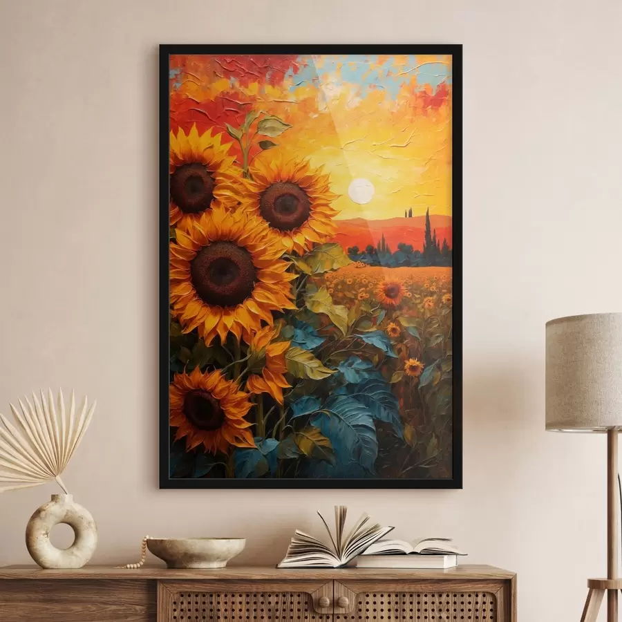 murales de pared Campo de girasoles al atardecer f43460