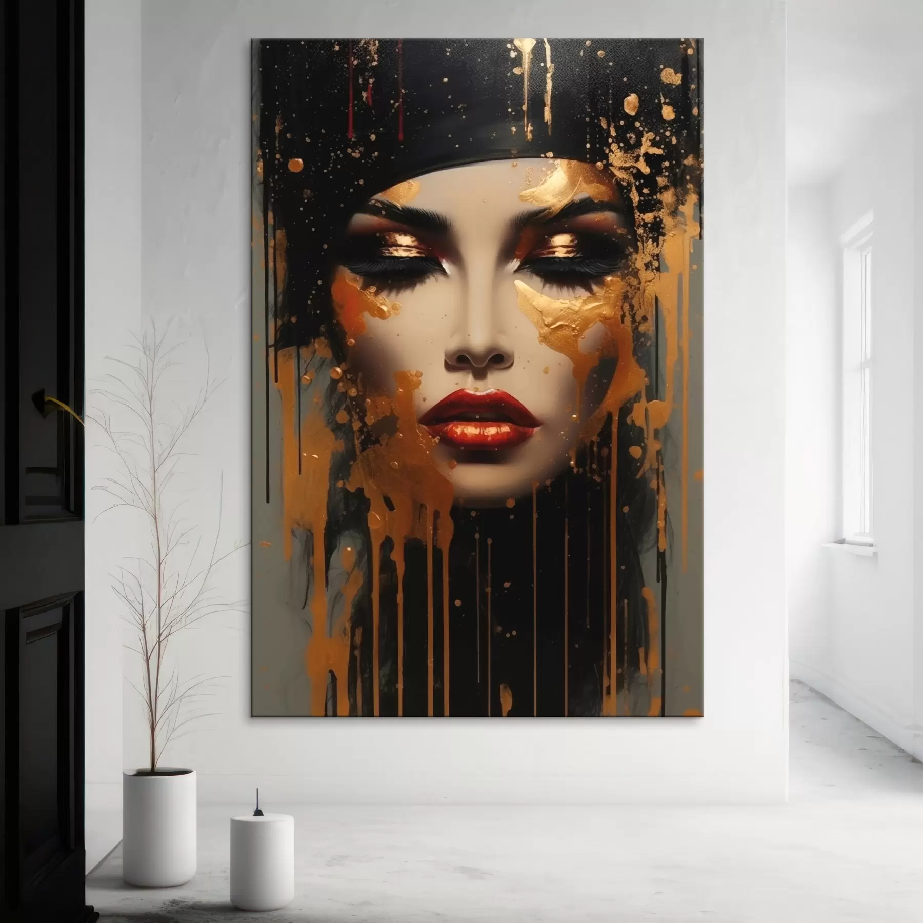 murales de pared Cara de niña con pintura amarilla s43468