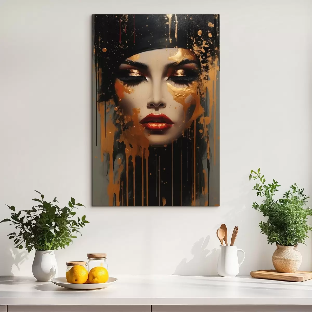 murales de pared Cara de niña con pintura amarilla s43468