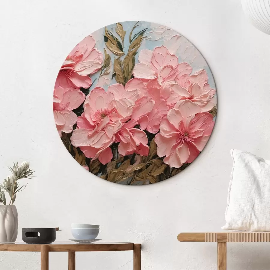 murales de pared Flores y hojas rosas al óleo r43453