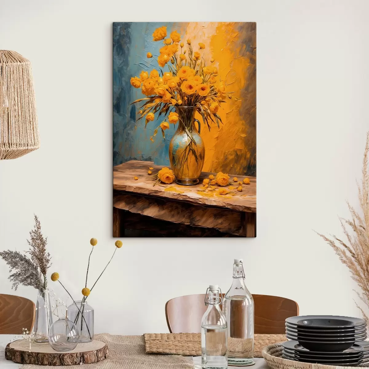 murales de pared Flores amarillas en un jarrón sobre una mesa s43462