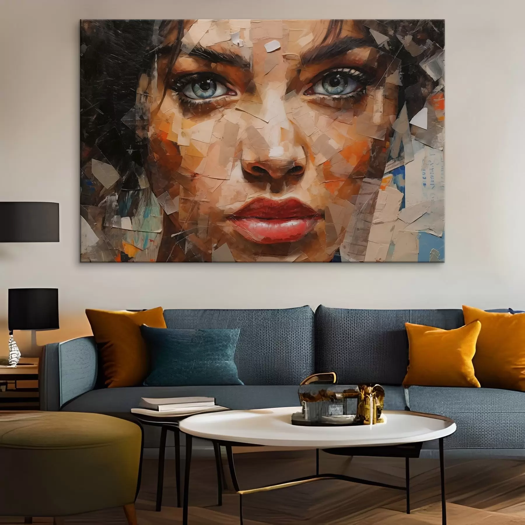 murales de pared Cara de niña hecha de periódicos s43467