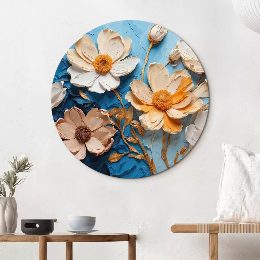 murales de pared Flores blancas sobre fondo azul r43446