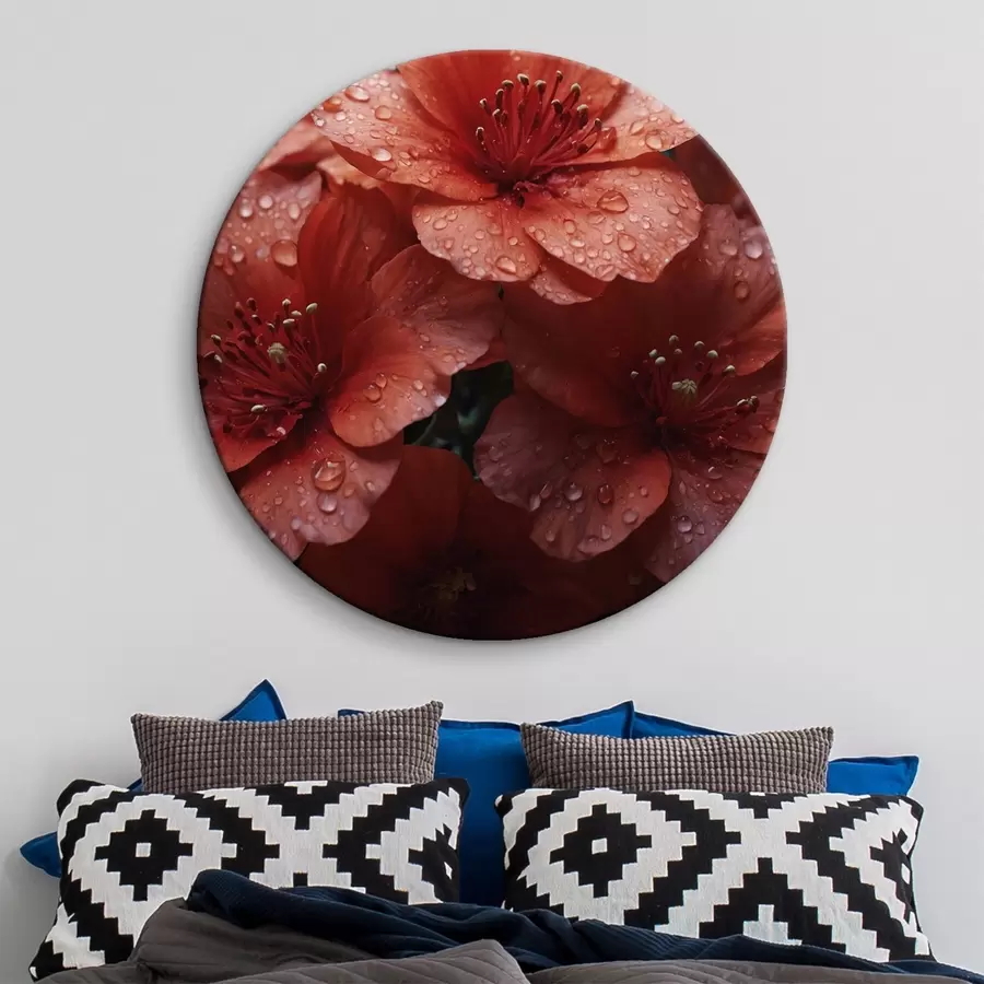 murales de pared Flores rojas con gotas de rocío r43878