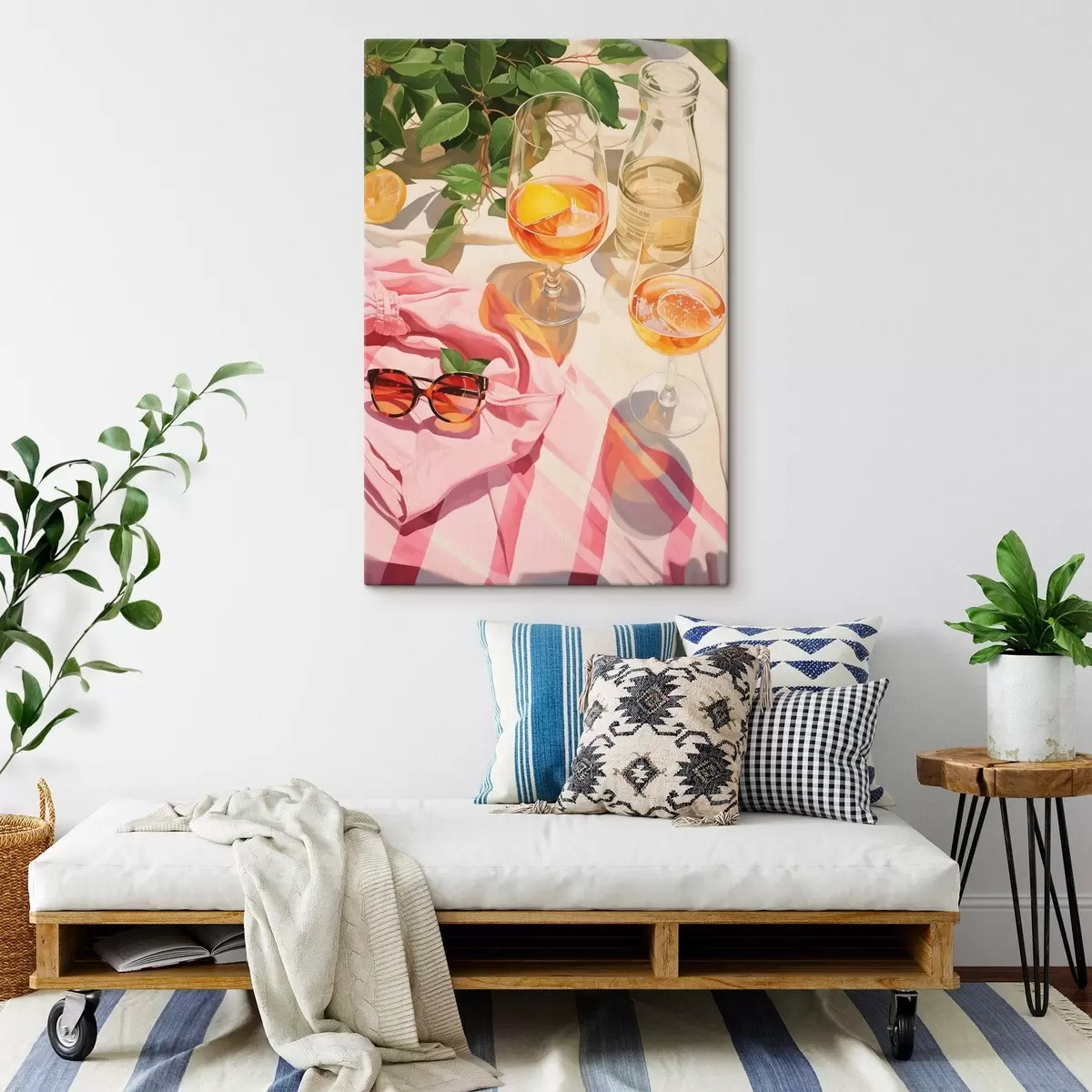 murales de pared Verano, copas con champán, plantas verdes, colores cálidos s43885