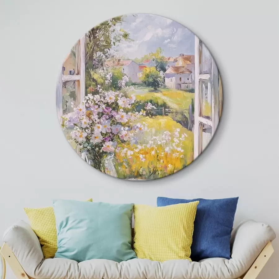 murales de pared Verano en el pueblo, rústico, dibujo al óleo, flores en jarrón r43889