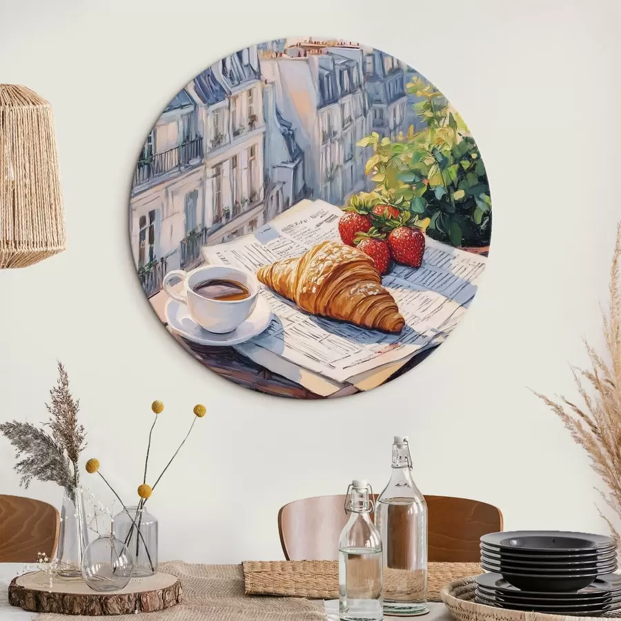 murales de pared Amanecer en el balcón de París, Torre Eiffel, fresas, café, diario r43890