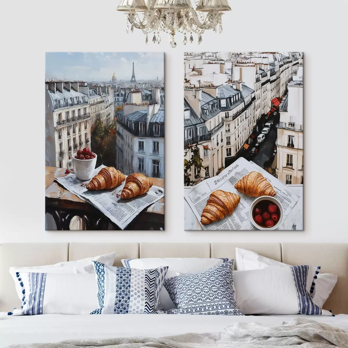 murales de pared Vista de la ciudad en un balcón de París, Torre Eiffel, fresas, café, diario m00445