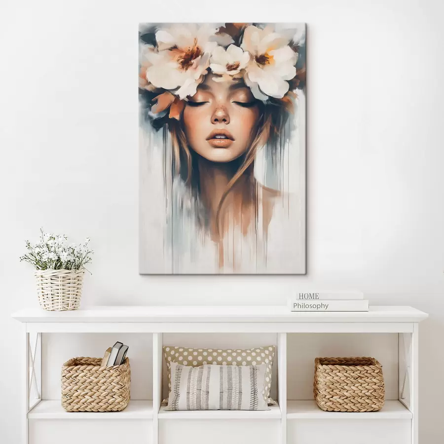murales de pared Retrato de mujer con flores en el pelo s43001