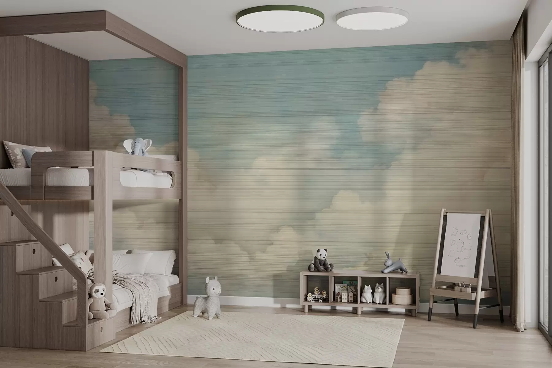 murales de pared Horizonte suave, paisaje nublado en tonos pastel w03630