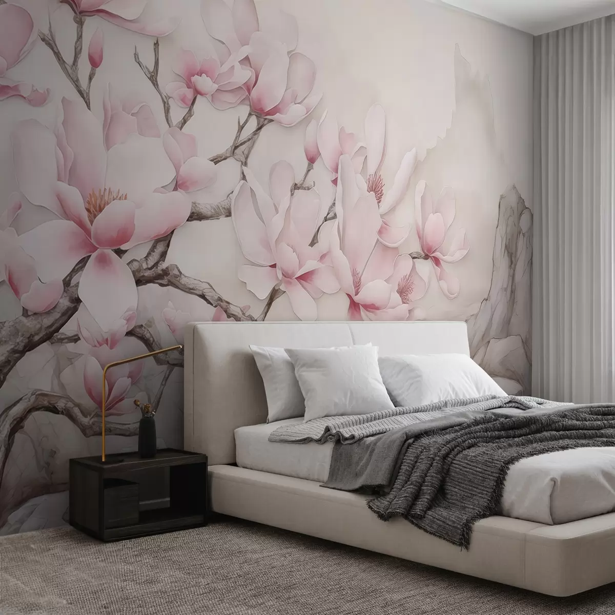 murales de pared Acuarela rama de magnolia sobre una roca w03655