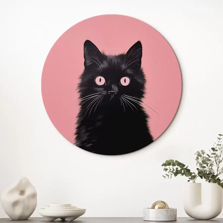 murales de pared Gato negro sobre rosa r43963