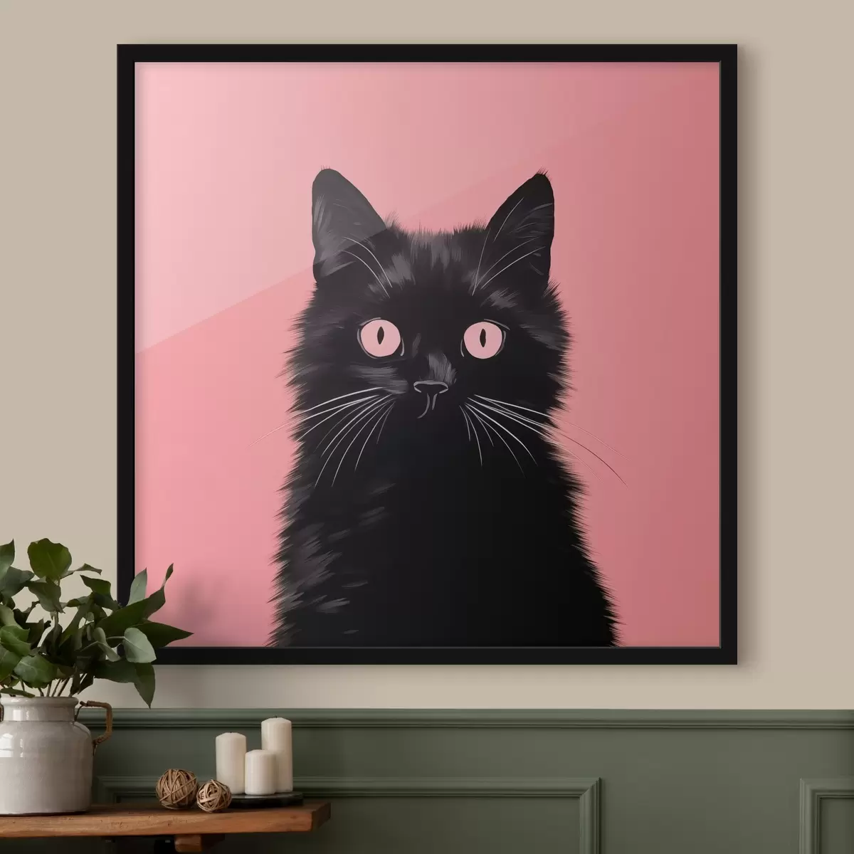 Poster Gato negro sobre rosa f43963