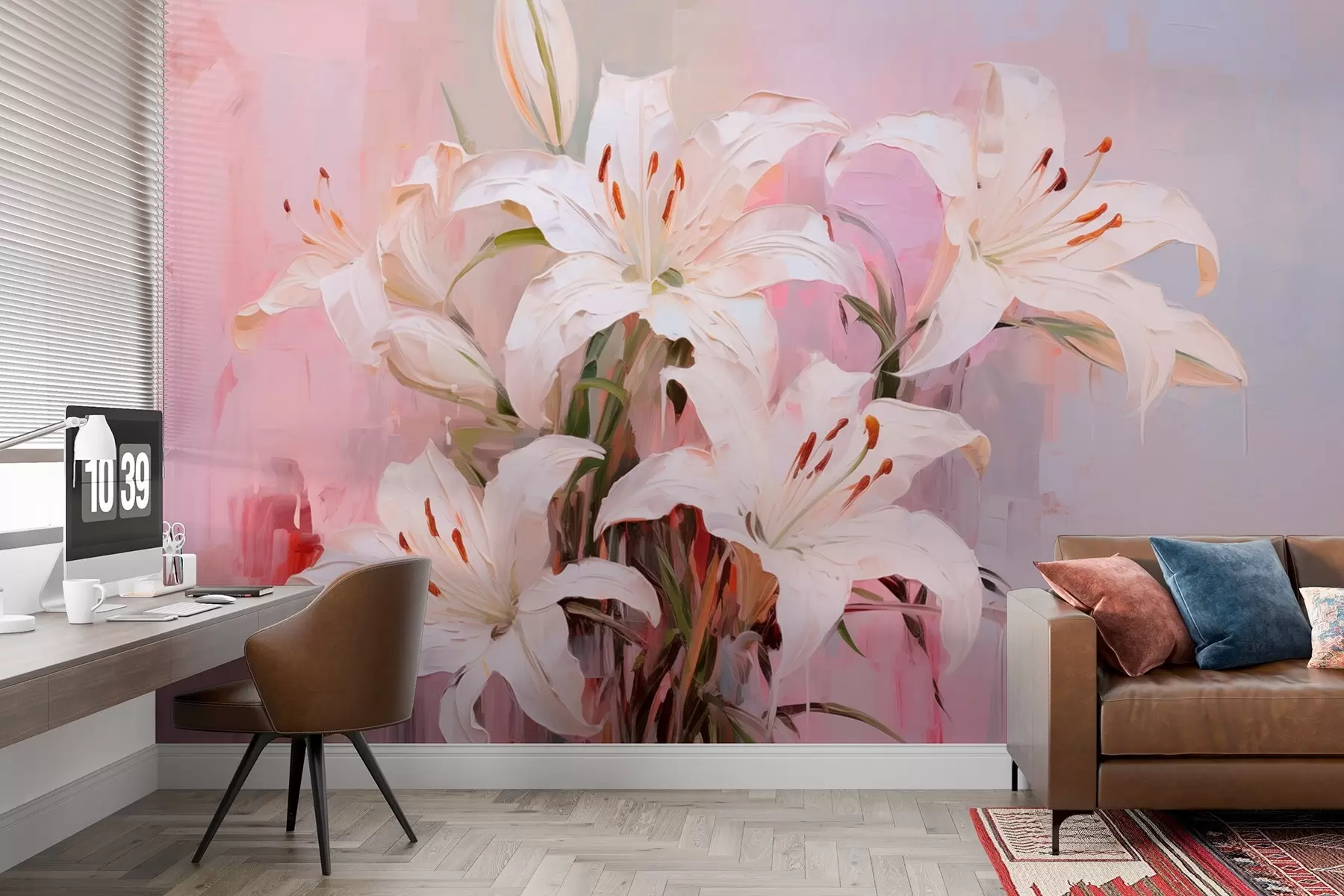 murales de pared Lirios de colores vibrantes en estilo pictórico w08996