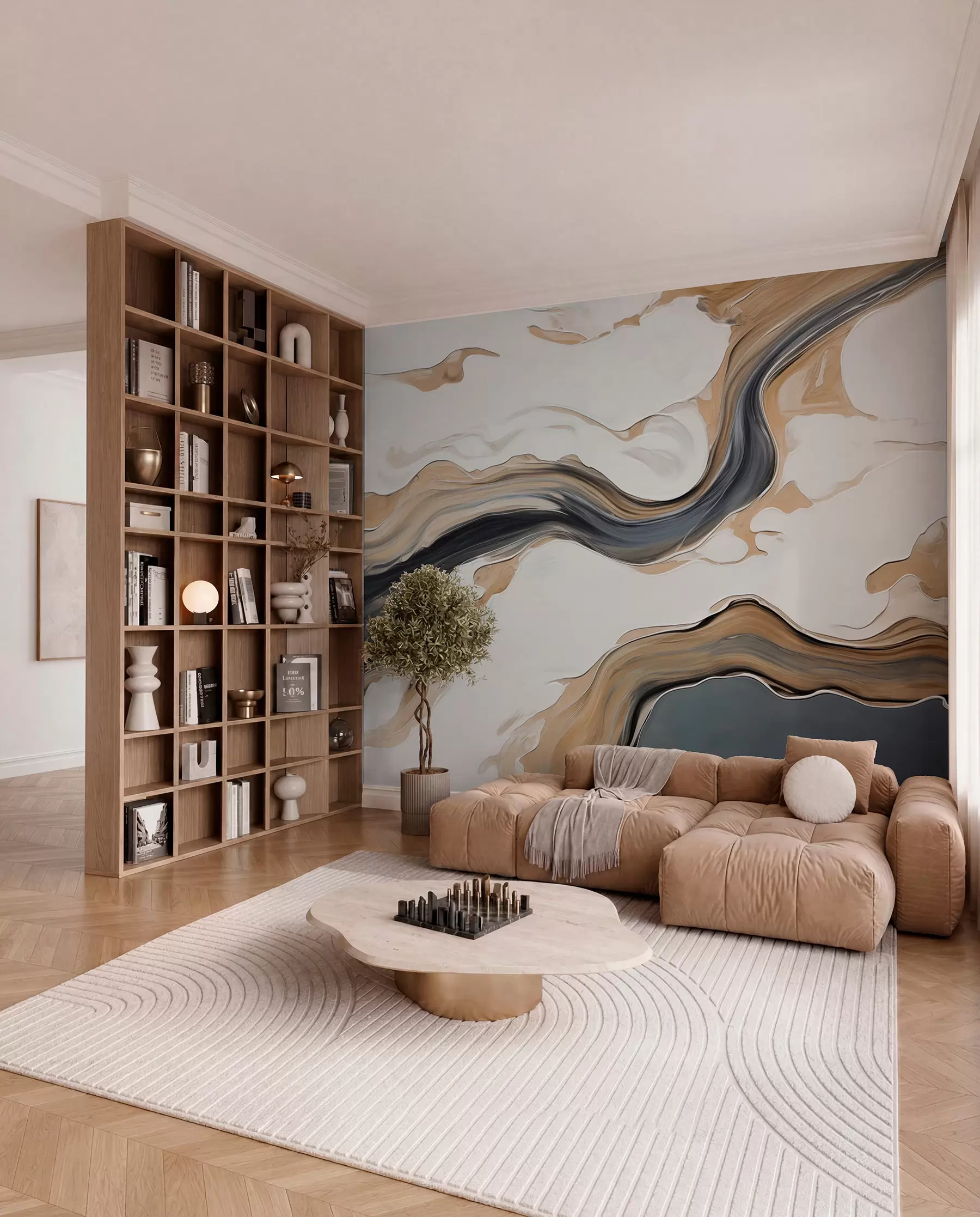 murales de pared Bandas fluidas en tonos tierra w09001