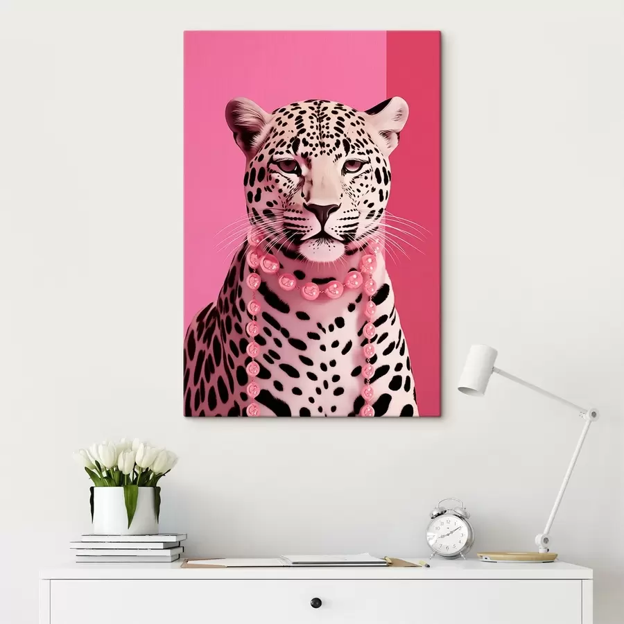 murales de pared Retrato de leopardo con collar rosa s43976